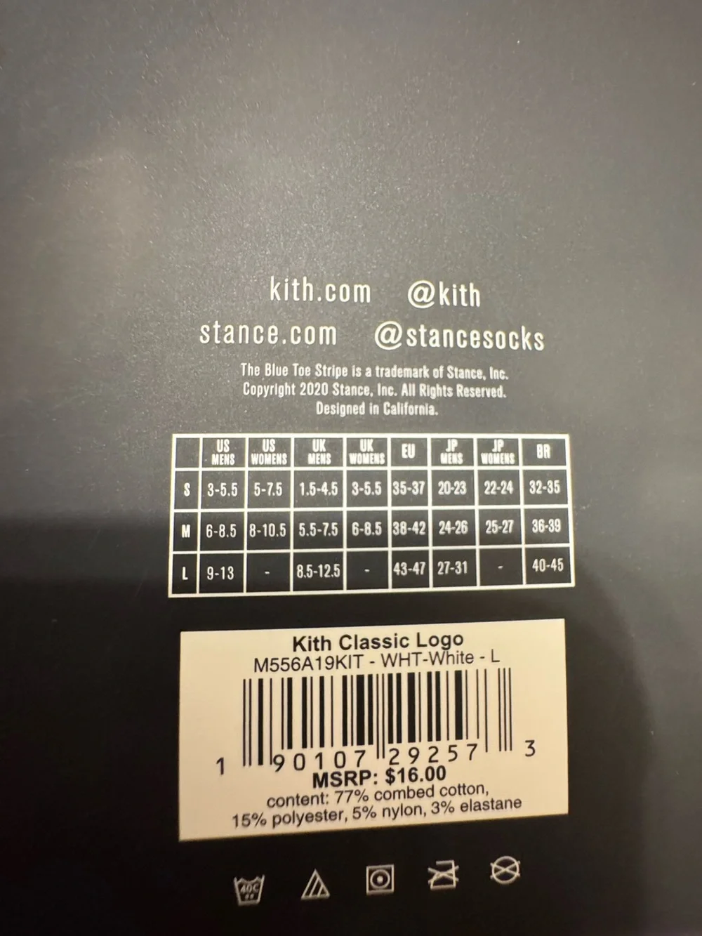 2 Pairs of Black & White Kith Classics for Stance 2.0 Classic Crew Socks Sz L
